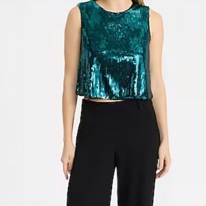Express Emerald Green Sequined Blouse Party Festival Coquette